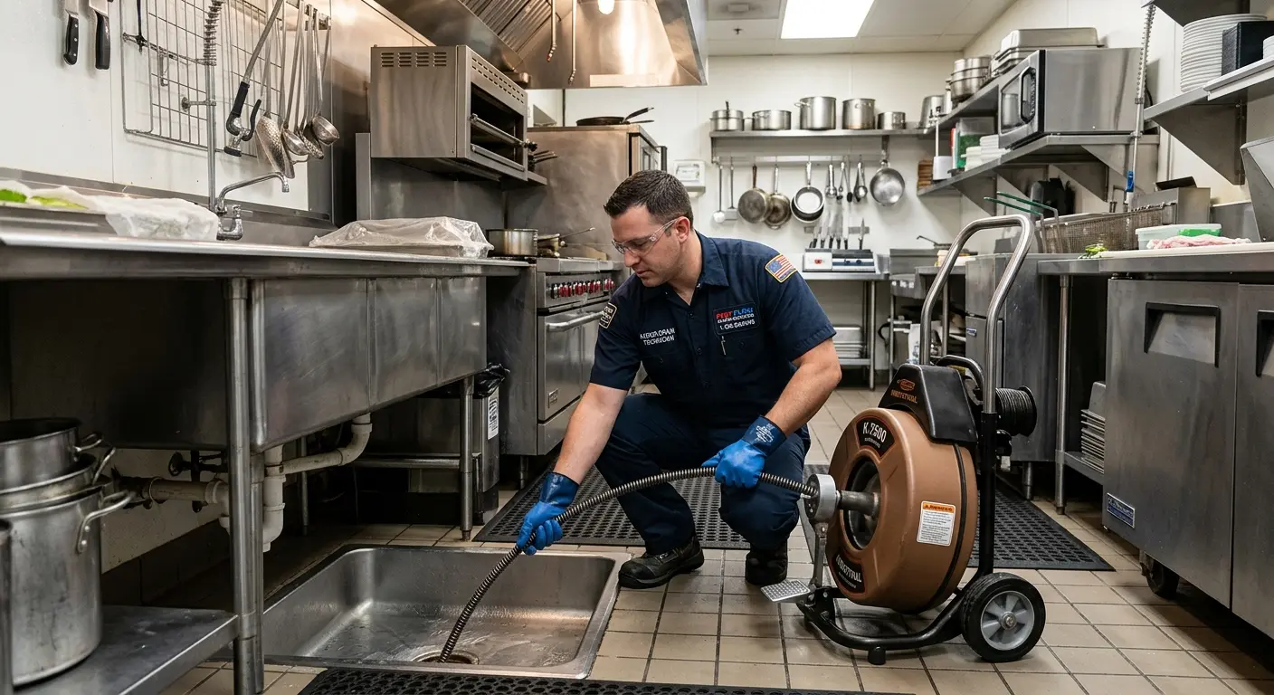 Commercial drain cleaning service in a restaurant kitchen in Lake St. Louis